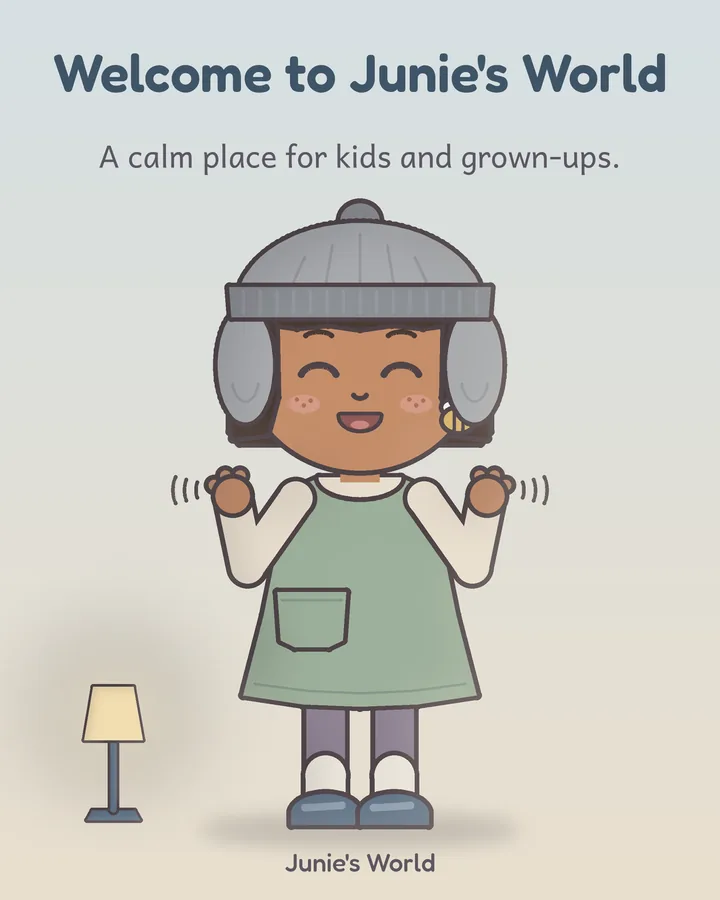 Junie smiles with her hands up, flapping them like hummingbird wings.